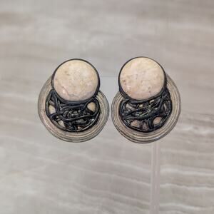 Vintage Clip On Earrings Very Large Statement Stone? Accent Unusual Retro Glam